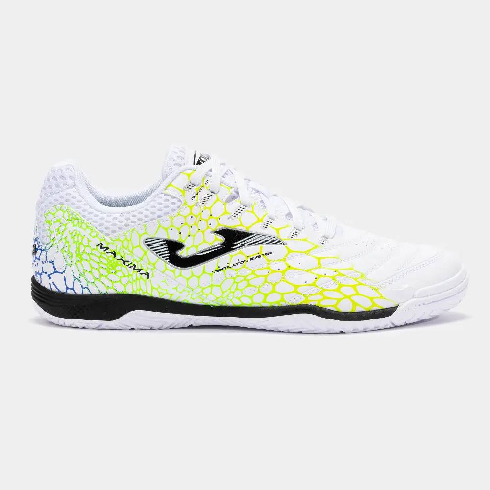 Zapatillas Joma Máxima 2532 Indoor Blanco Amarillo Verde para Fútbol Sala con Gran Agarre