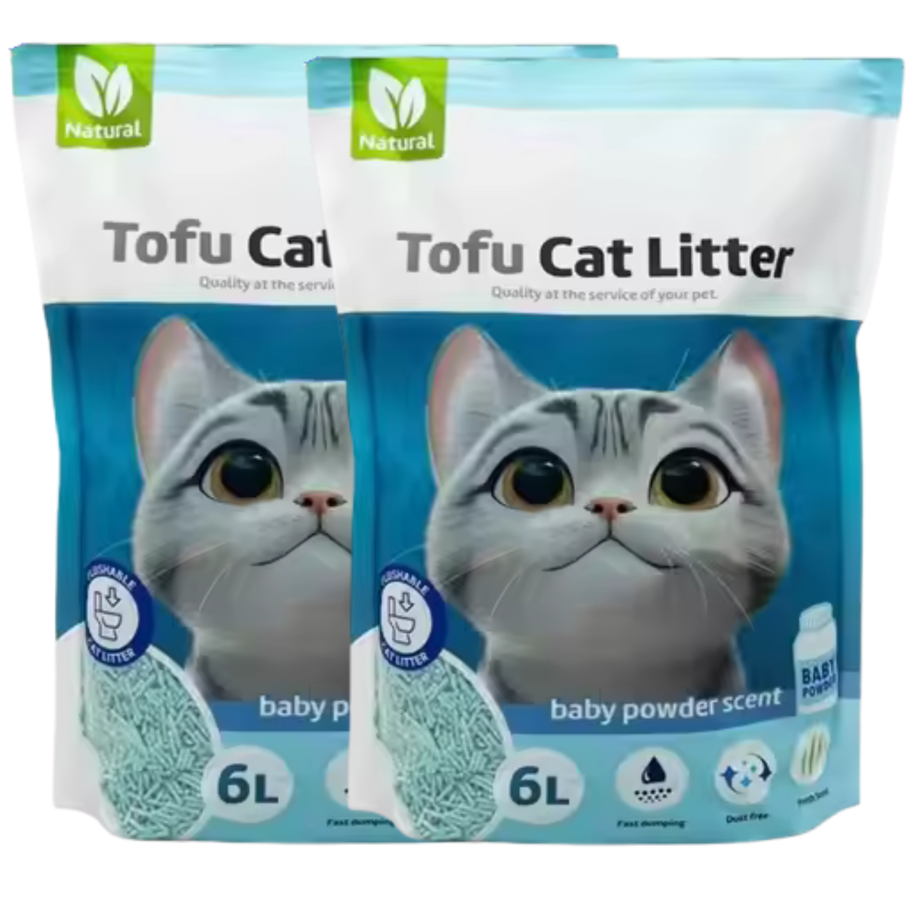 Arena de Gato de Tofu Aroma a Talco BPS Vegetal Aglomerante Bajo Polvo con Control de Olores