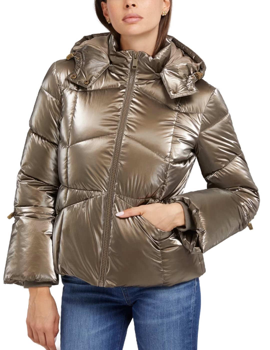 Chaqueta Guess Paloma verde brillante con capucha de mujer