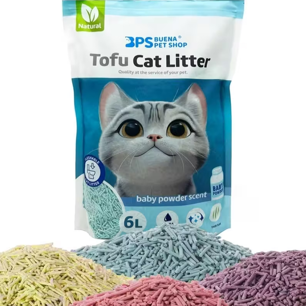 TopRed | Arena para Gatos BPS Tofu Aglomerante 6L, Sin Polvo, Aromas Original/Talco/Té Verde/Limón/Lavanda, Biodegradable, Fácil de Compactar, Eliminable por Inodoro - Ideal para Mascotas Sensibles