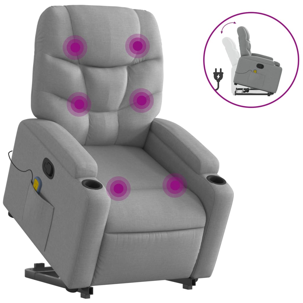 vidaXL Sillón de masaje reclinable de pie de tela gris claro