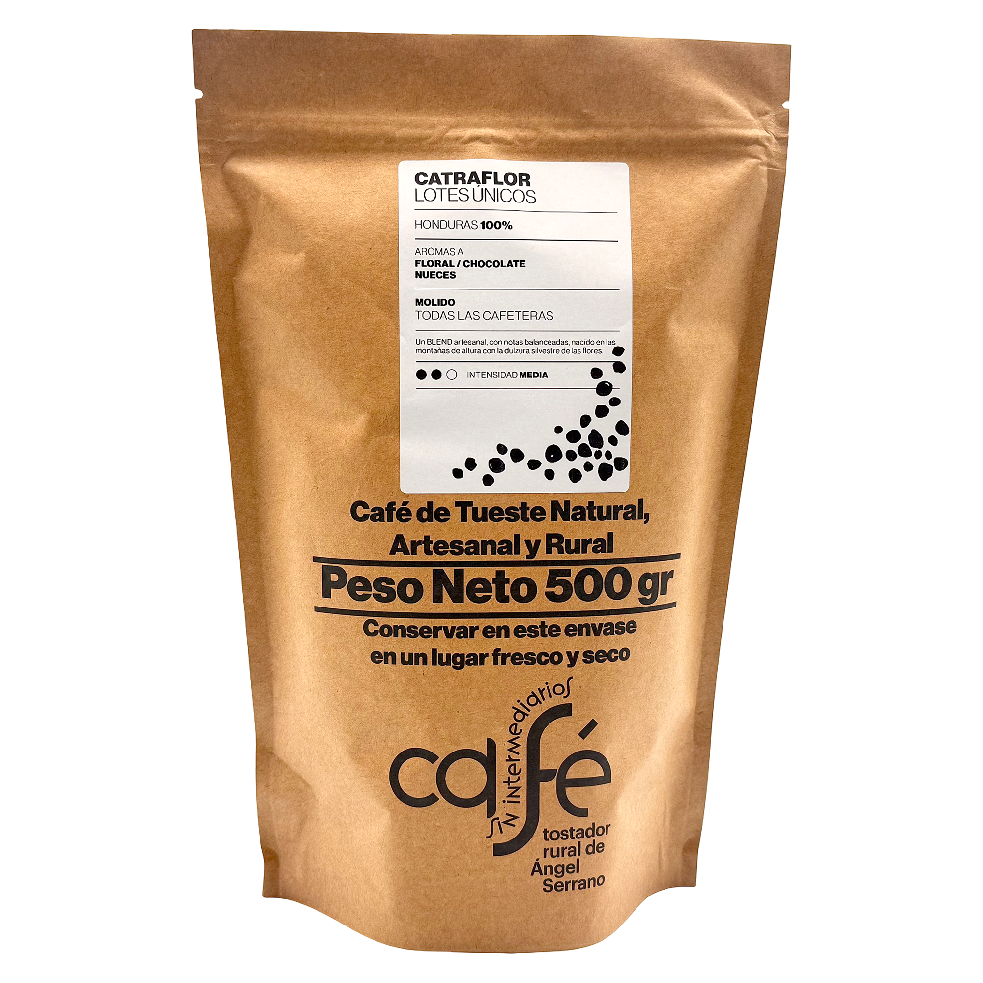 CAFÉ SIN INTERMEDIARIOS - 100% Honduras - CatraFlor - Ideal con leche o solo - Intensidad de sabor Media - Recién tostado y envasado - 1Kg o 500g Molido para cafeteras polivalentesas