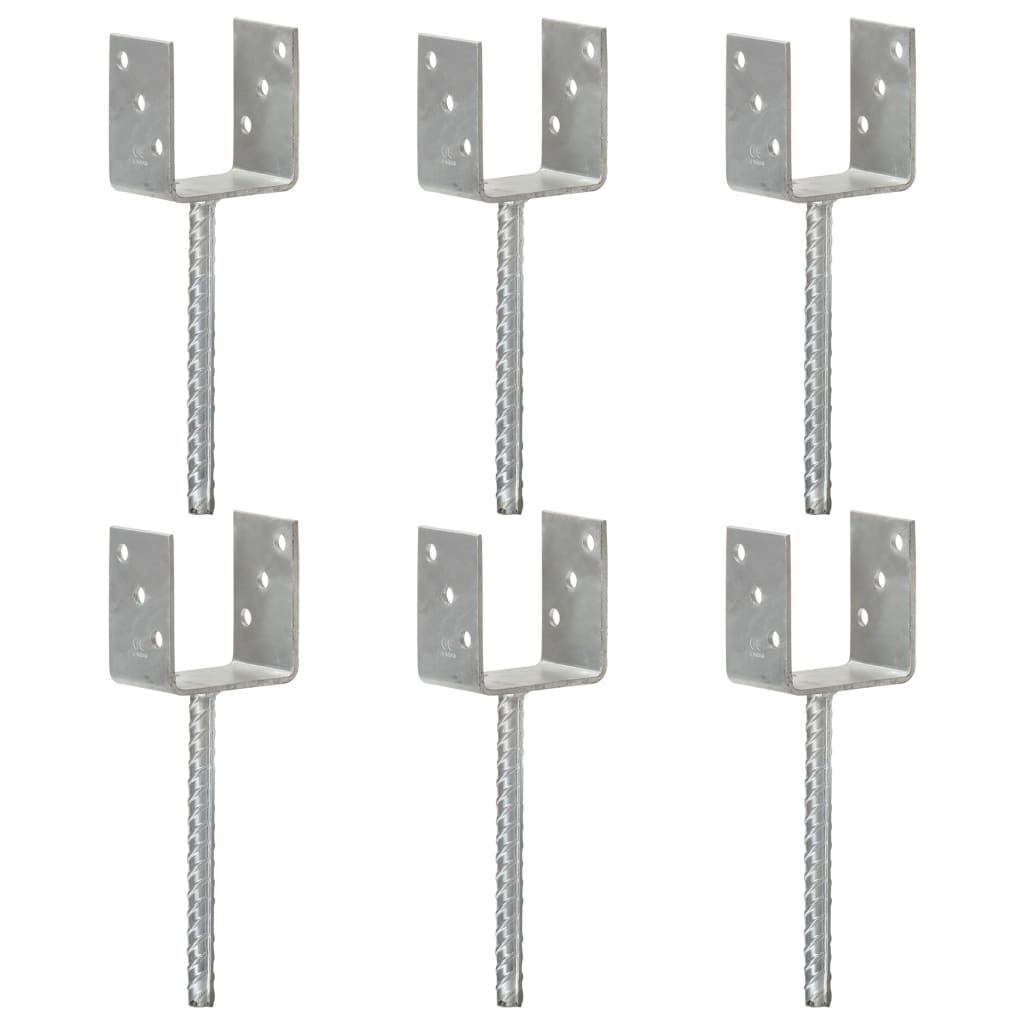 vidaXL Anclajes de Valla (6 unidades) Acero Galvanizado Plateado Soporte para Postes Dimensiones 7 x 6 x 30 cm,  8 x 6 x 30 cm,  10 x 6 x 30 cm y mas