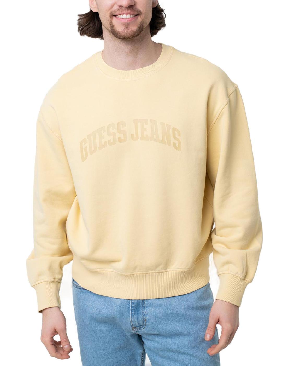 Sudadera Guess Jeans Reg amarilla sin capucha hombre