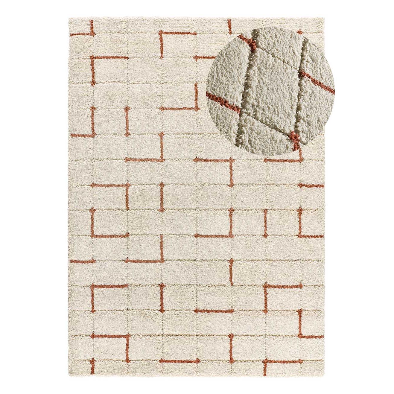 Alfombra interior shaggy geométrica con relieve en beige y caldera - BRENDA 8834 | 60x120, 80x150, 133x190, 160x230 cm
