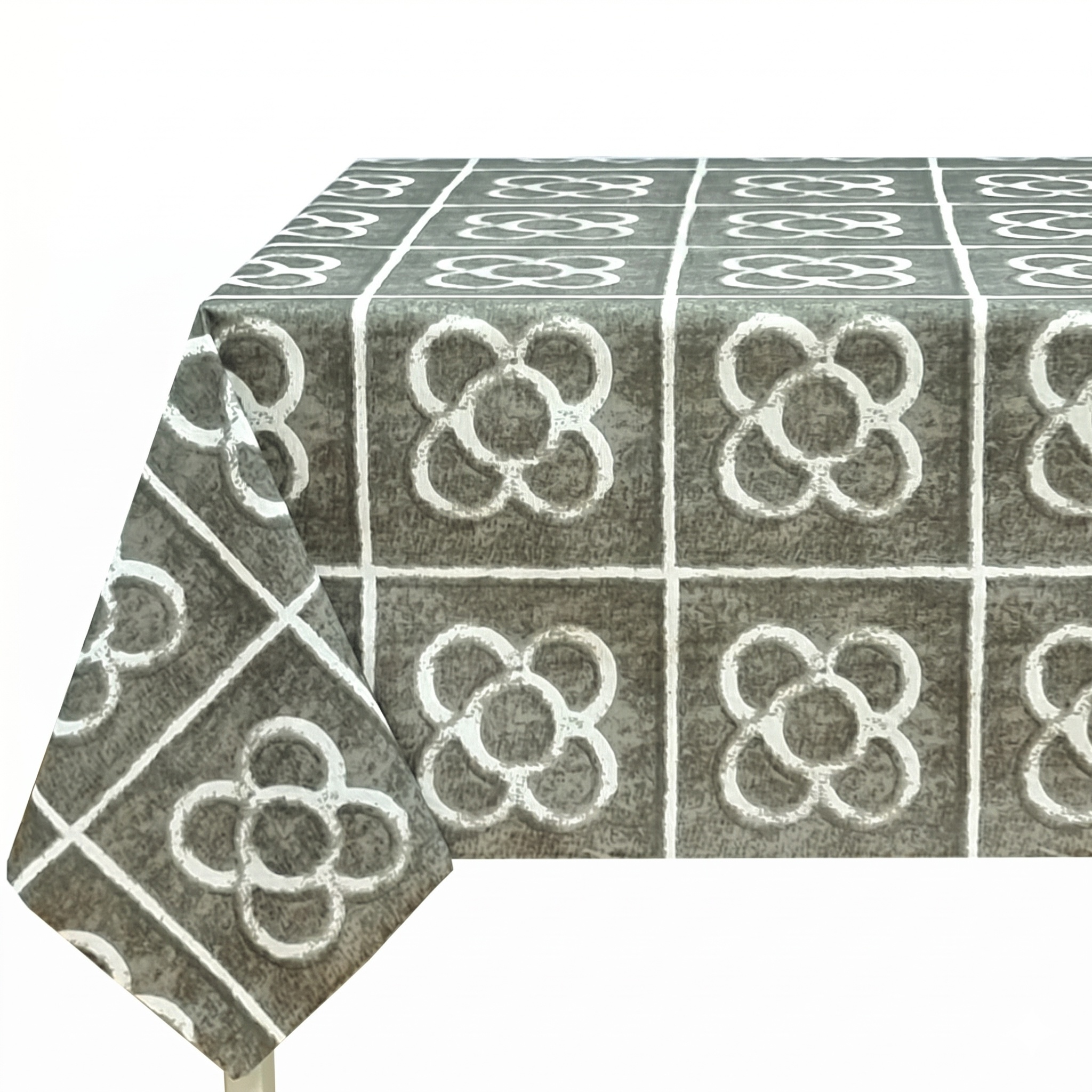 Mantel de tela resinada antimanchas e impermeable, diseño flor de barcelona en tono gris oscuro verdoso, fácil de limpiar, ideal para cocina y comedor