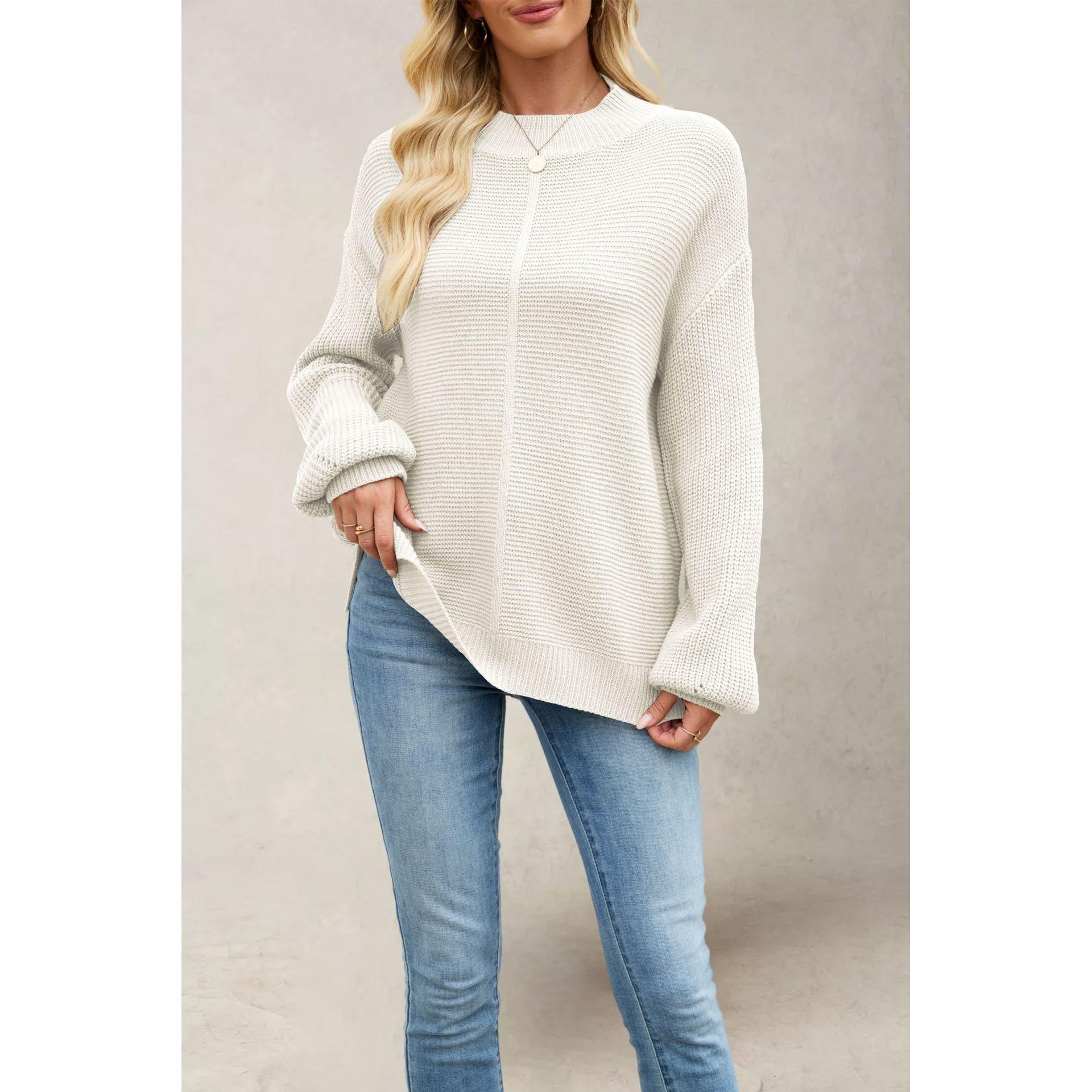 TK Suéter holgado de cuello alto de color liso de punto para mujer de otoño/invierno