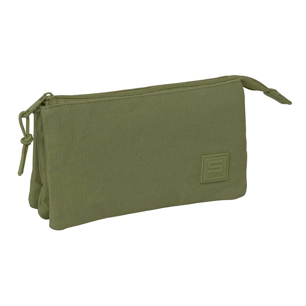 SAFTA | Portatodos Triples Grandes Basic Organizadores Escolares con Tres Compartimentos y Cremalleras 22 x 12 x 3 Cm, 3 Compartimentos con Cremallera y Bolsillo Interior Central, Talla Única, Regalo