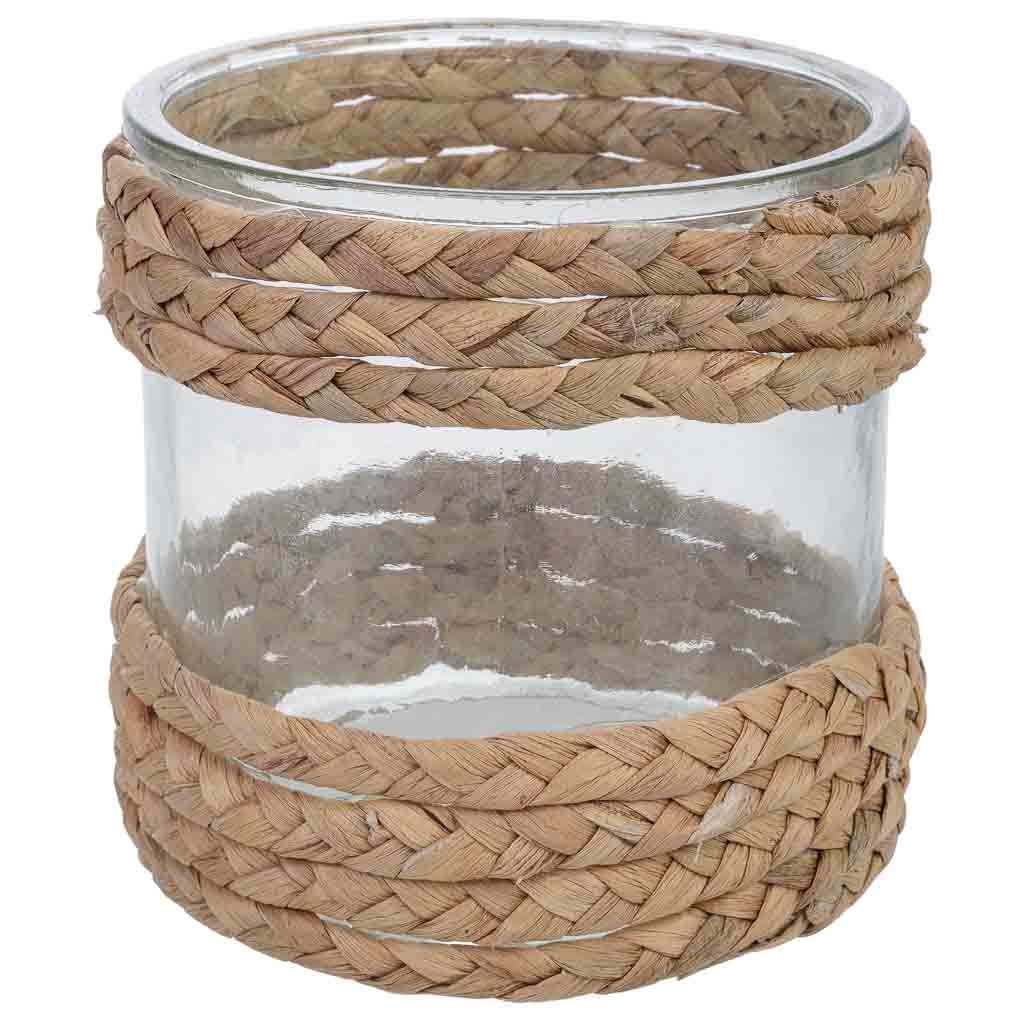 Wonderlust Deco - Portavelas de vidrio forrado de fibras naturales marrón D14.5x15h cm Marrón D14.5xh15