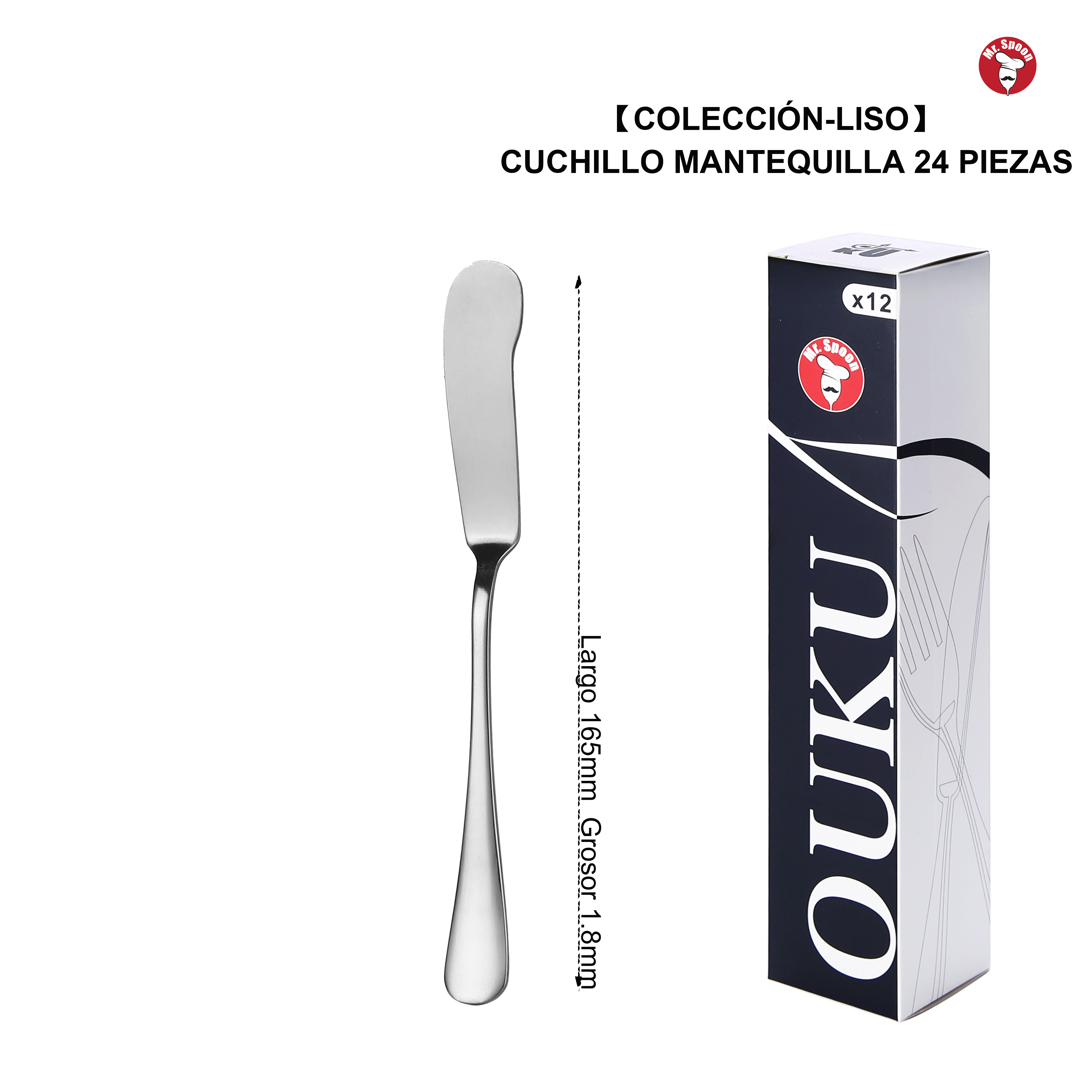 Mr.Spoon Serie Liso,Set Cubiertos ensalada y Cuchillo mantequilla 2, 6, 12, 24 o 48 piezas,Acero inoxidable18/0,Económico y funcional,Set Cubiertos ensalada210mm,Cuchillo mantequilla165mm,Mango monobloque,Apto para lavavajillas,Para casa,hotel,restaurante