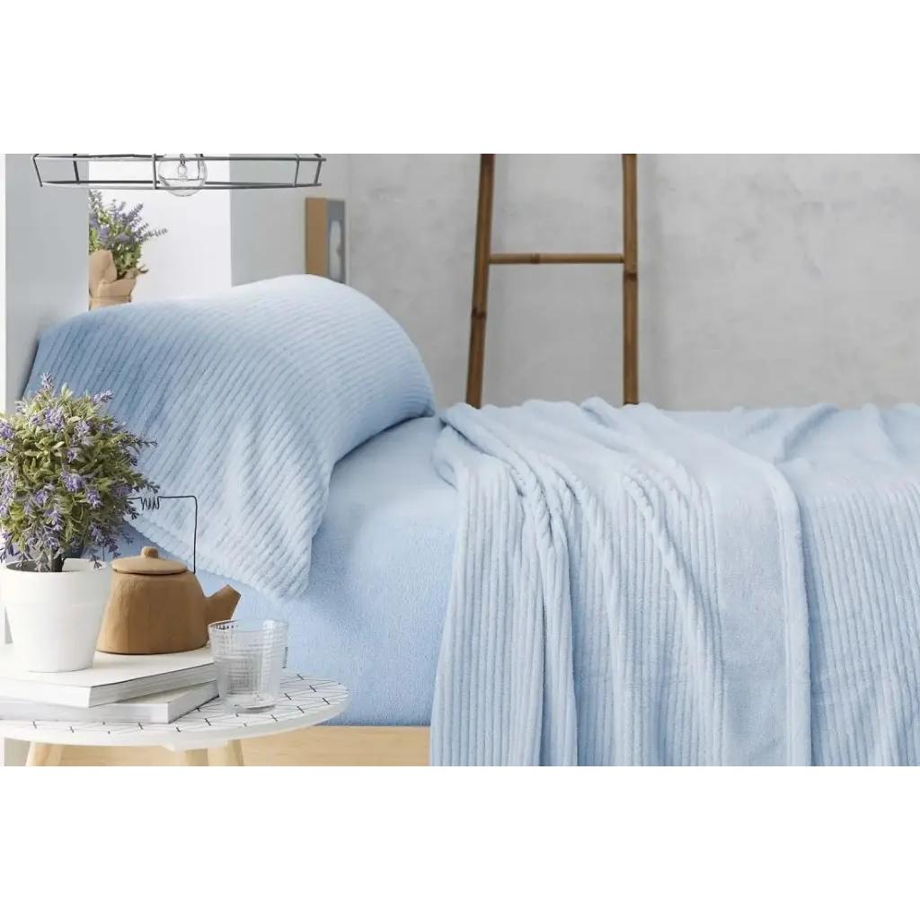 Burrito Blanco - Juego de sábanas de coralina modelo 965 para invierno, 100 % poliéster-microfibra, tacto suave y ajustable, color azul