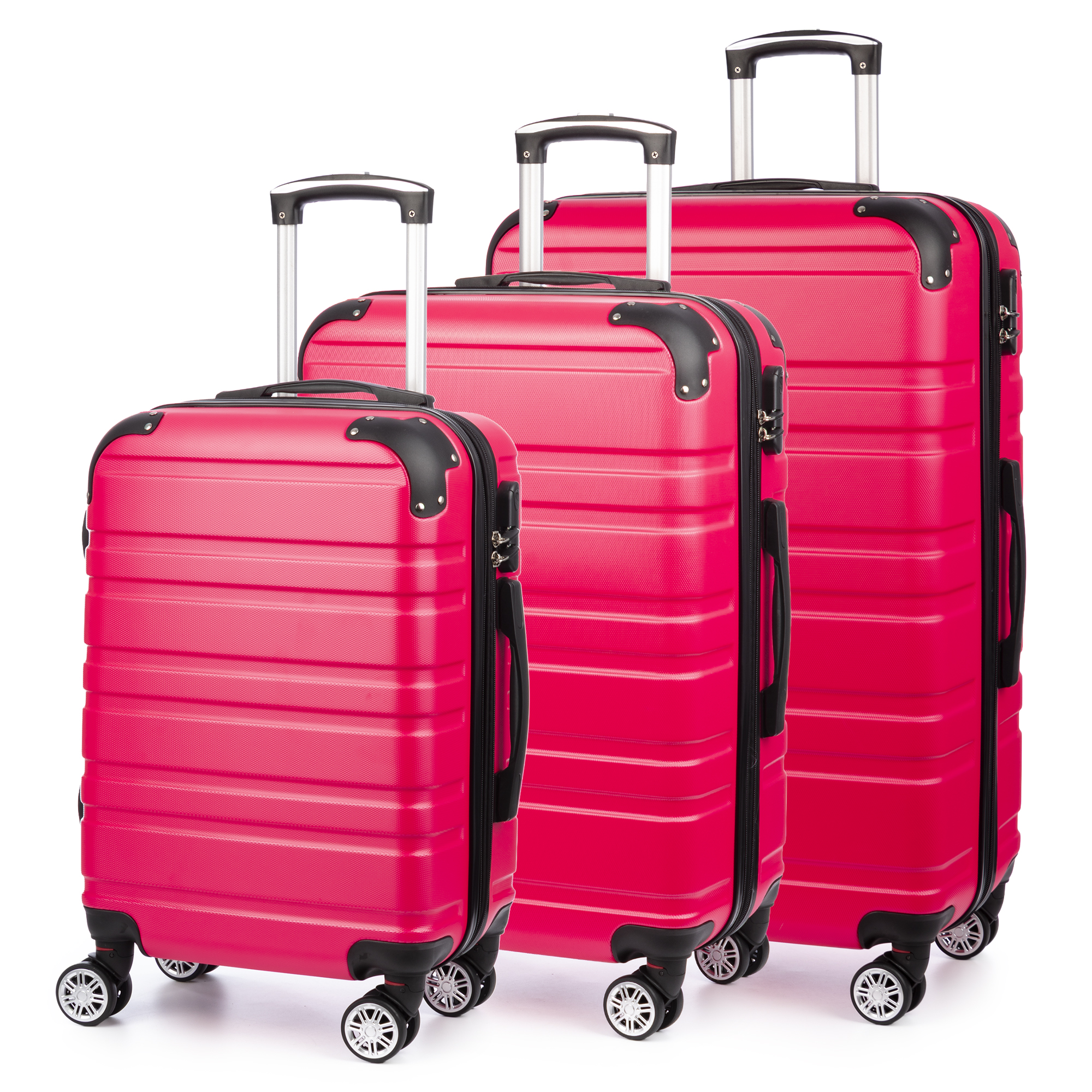 DAM Juego de 3 maletas Trolley extensibles, en material ligero ABS de alta resistencia. Cerradura numérica, 4 ruedas dobles giratorias 360°. 50x30,5x76,5 Cm.