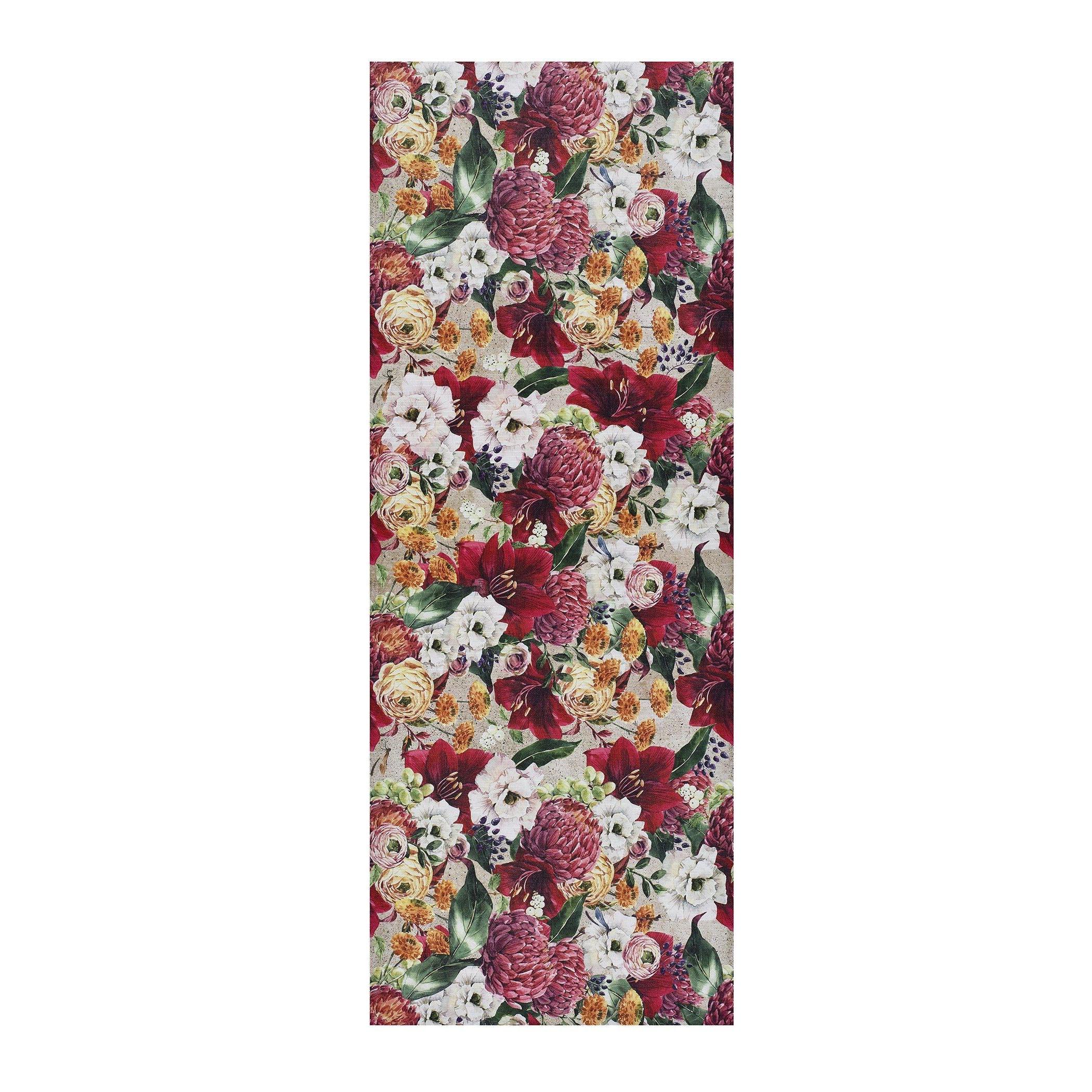 Alfombra vinílica de cocina diseño con flores en rojo - RICCI GIGLI | 52x100, 52x200 cm