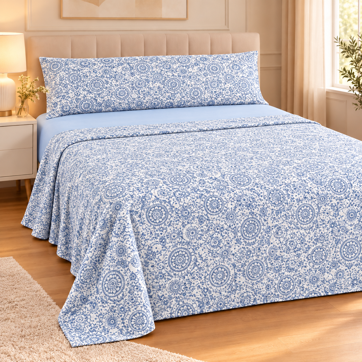 Juego de Sábanas Coralina de 3 Piezas, Suaves y Cálidas para Invierno, Sábana Encimera Estampada, Bajera Ajustable Lisa y Funda de Almohada Larga, 100% Poliéster.