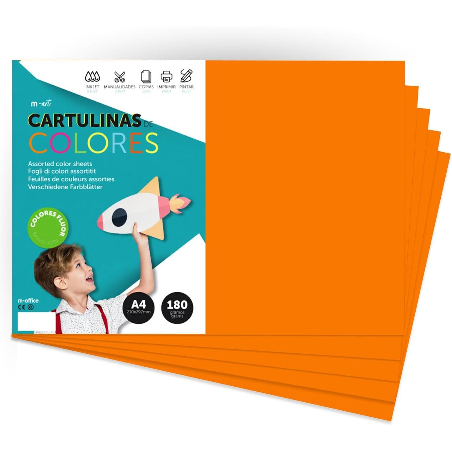 Cartulina de Colores, Cartulina A4 Colores Intensos, Hojas de Colores 180gr para Manualidades, Imprimir tus Documentos y Diseños Creativos, Folios de Colores A4 · m-office (100 hojas, Amarillo Fluor)