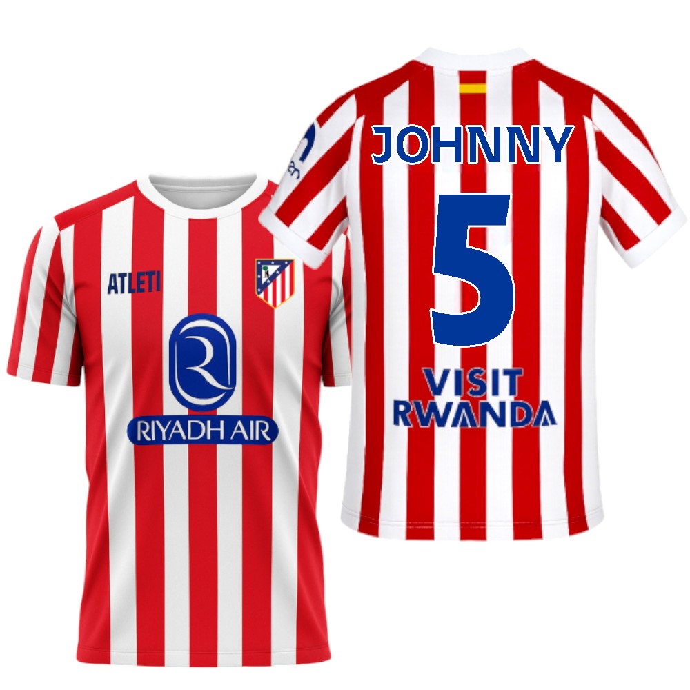Atletico de Madrid - Camiseta Oficial 25/26 | Johnny #5 | Primera Equipación | Rayas Rojas y Blancas Hombre Adulto