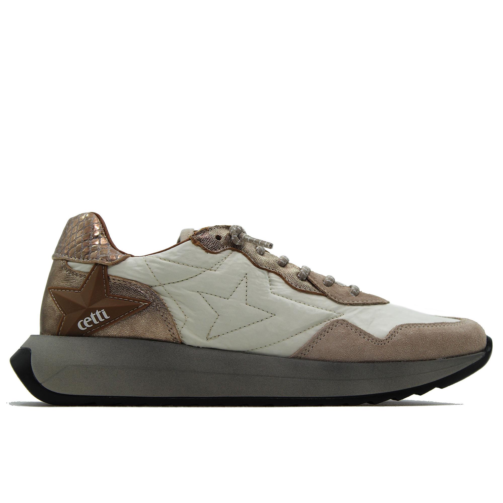 Cetti C-1371 Zapatilla sneakers deportiva casual,piel y tela,cordón elástico,estrella,suela de goma,vintage,ante, para señora
