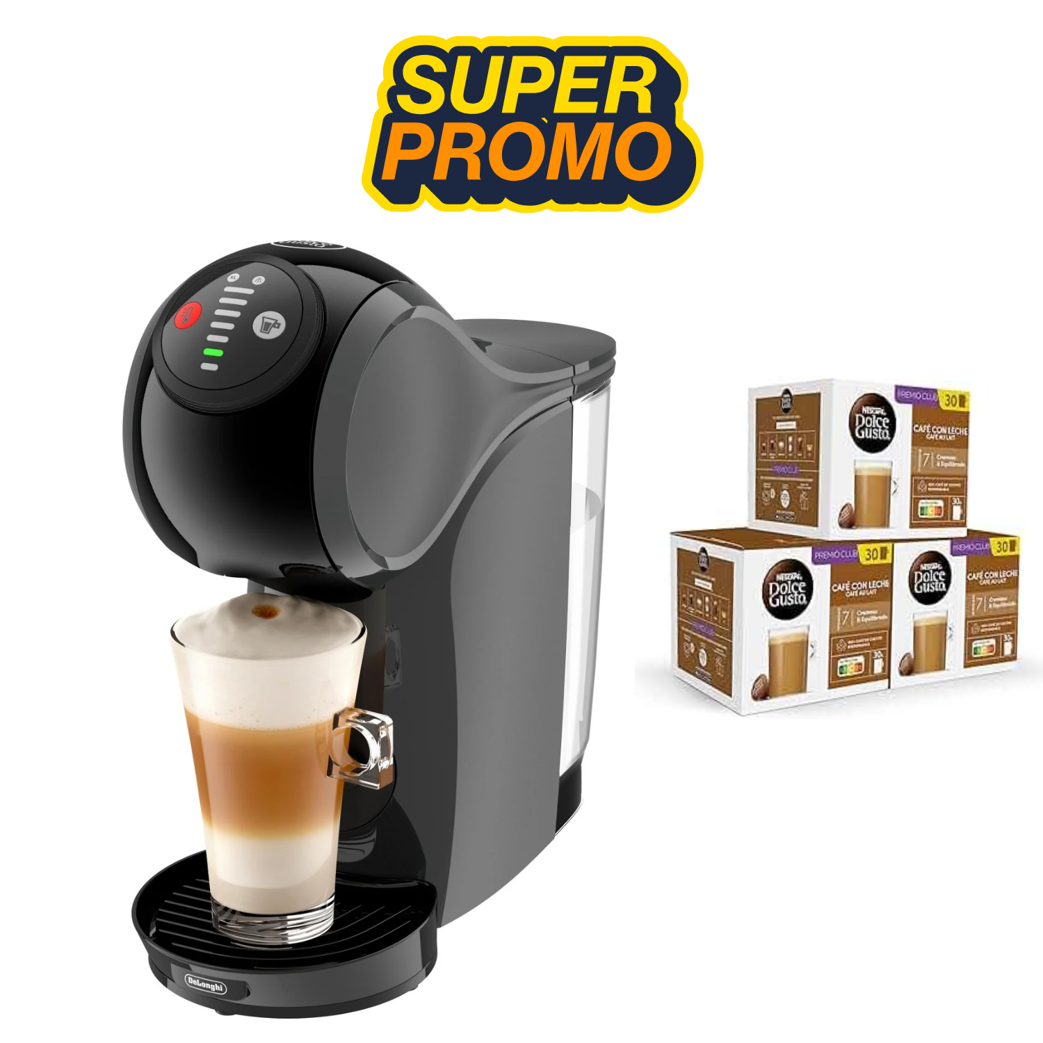 48 CAFÉS + CAFETERA DELONGHI EDG226A GENIO S BASIC DOLCE GUSTO NEGRO- CAFETERA DE CAPSULAS MARCA DELONGHI - CAFE SURTIDO
