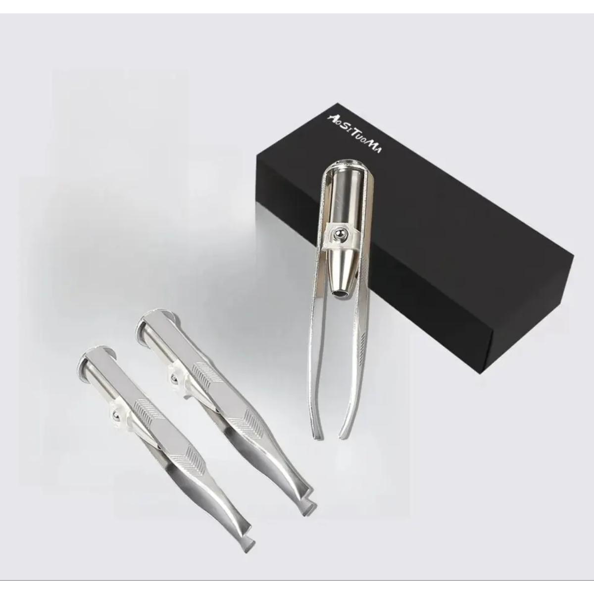 Pinza portátil de acero inoxidable. Para quitar el pelo de las cejas. Con luz LED. Diseño inteligente. 1 unidad.