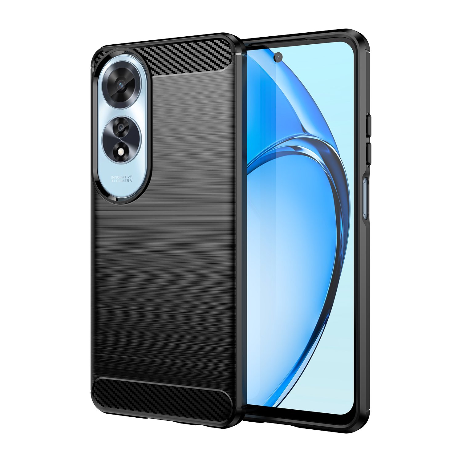 Funda para móvil Oppo A60 Carcasa Protectora Antigolpes Silicona Negra Diseño Fibra de Carbono Resistente Absorción de Choque [Compatible Carga Inalámbrica]