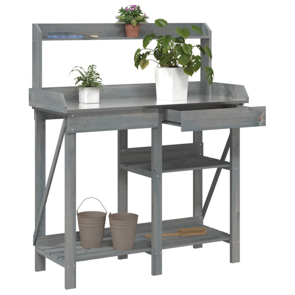 vidaXL Banco para macetas con estantes de madera maciza de abeto Color Natural, Gris, Marrón y mas