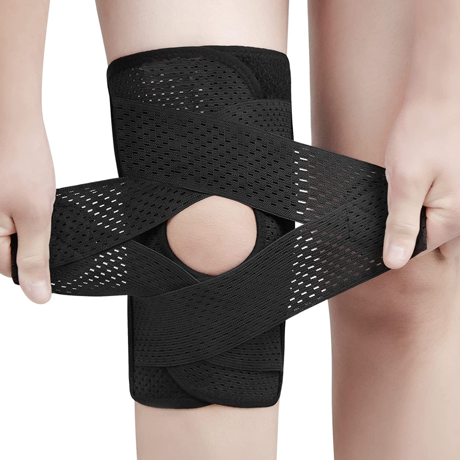 Rodillera con estabilizadores laterales, talla L, para dolor de rodilla, rotura de menisco, LCA, LCM.(Negra).