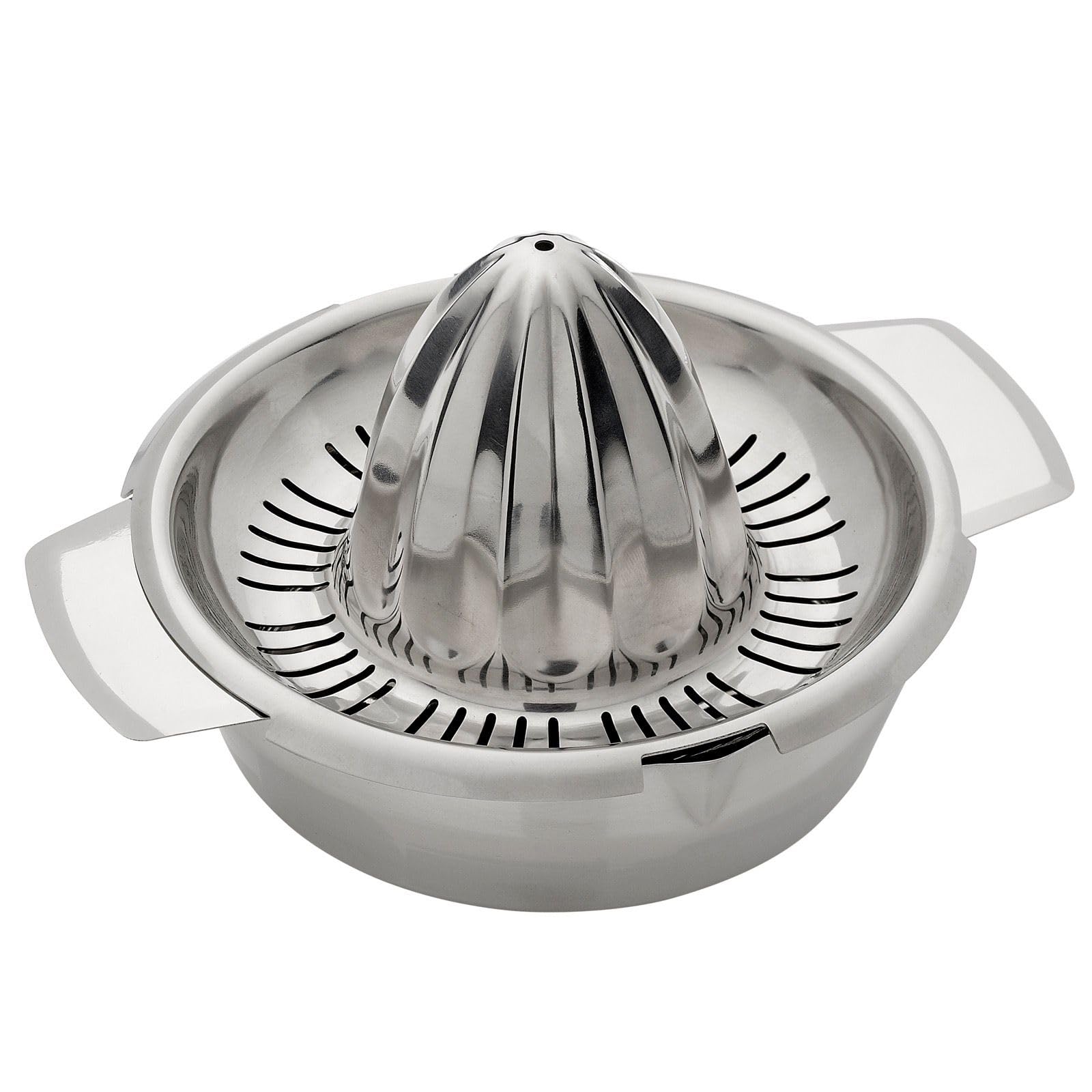 TK Zitronen-/Zitruspresse mit Behälter, Durchmesser: 13,8 cm, Drenaje: 350 ml, Rostfreier Edelstahl, Plata