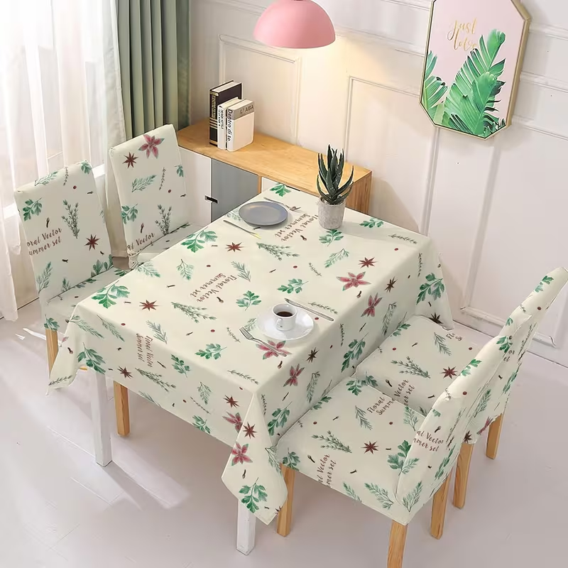 Juego de Mantal y Funda de Silla, Mantel de Mesa Rectangulo 140 x 180cm (4 Fundas para Silla con Elastico), 140 x 220 cm (6 Fundas para Silla con Elastico(Fundas para Silla con Elastico), 100% Poliester, Estampado