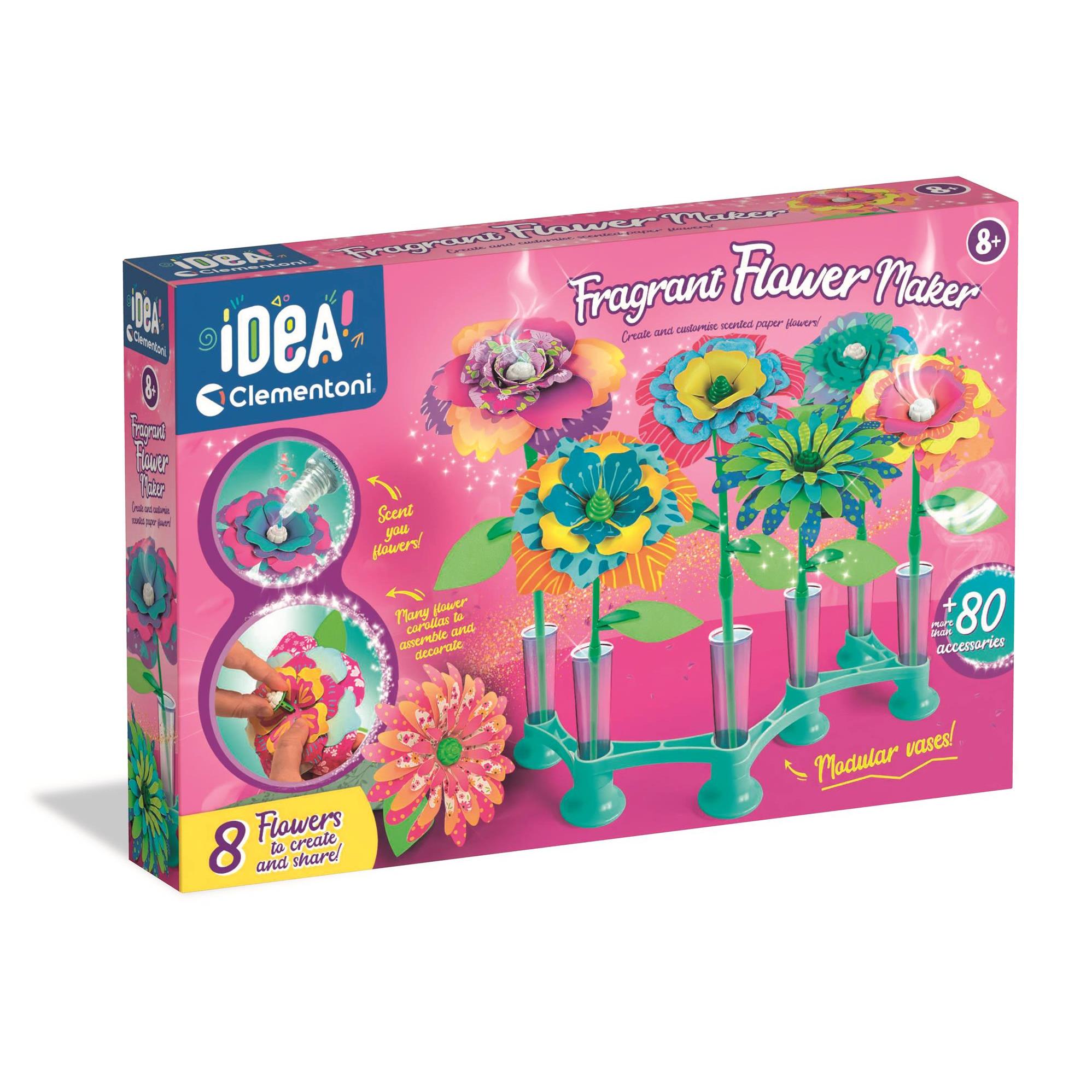 Clementoni – Kit de Manualidades con Pétalos y Jarrón Personalizable – Incluye Tallos, Perfume y Accesorios, Fomenta Imaginación y Creatividad