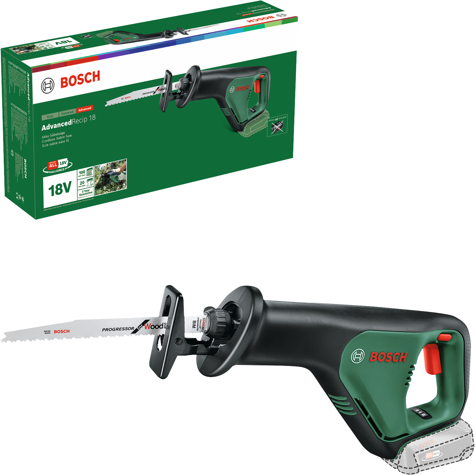 BOSCH 06033B2402 Sierra sable de batería AdvancedRecip 18 (Sin batería ni cargador)