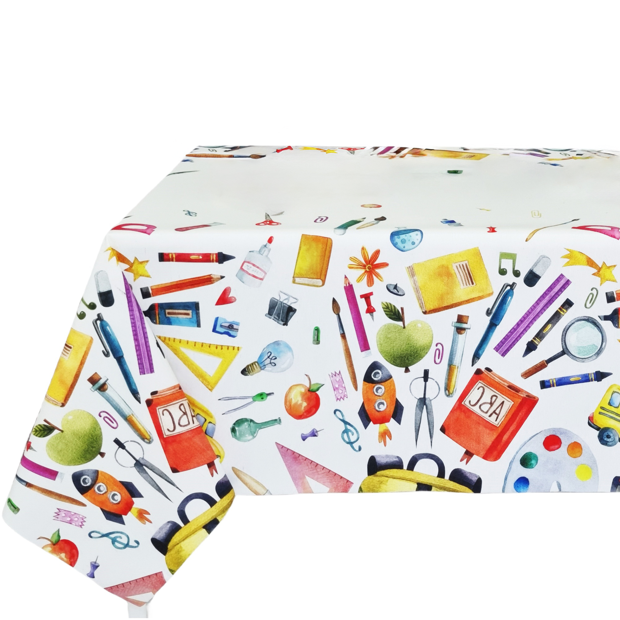 manteles mesa, mantel, Textil de cocina y mesa, mesa comedor, mantel mesa rectangular, Mantel lavable y impermeable, Ideal para hogar y dormitorio de niño, Estilo moderno, Dibujos infantil，Fondo blanca marfil ,multicolor, Lápiz, Ancho 137cm, DM1