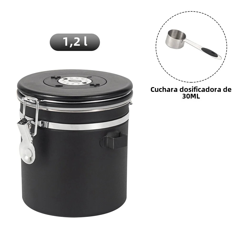 Set De Contenedor De Café Airtight En Acero Inoxidable Con Cuchara Para Almacenamiento De Polvo De Café O Té Tamaño 1.2L/1.5L/1.8L