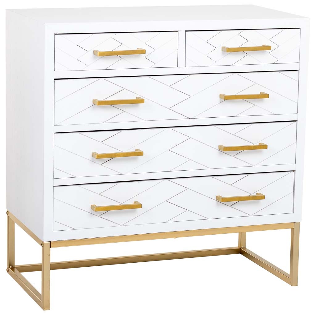 Wonderlust Deco - Cómoda de 4 cajones madera y metal 80x39.5x81h cm Blanco 80x39,5x81h cm