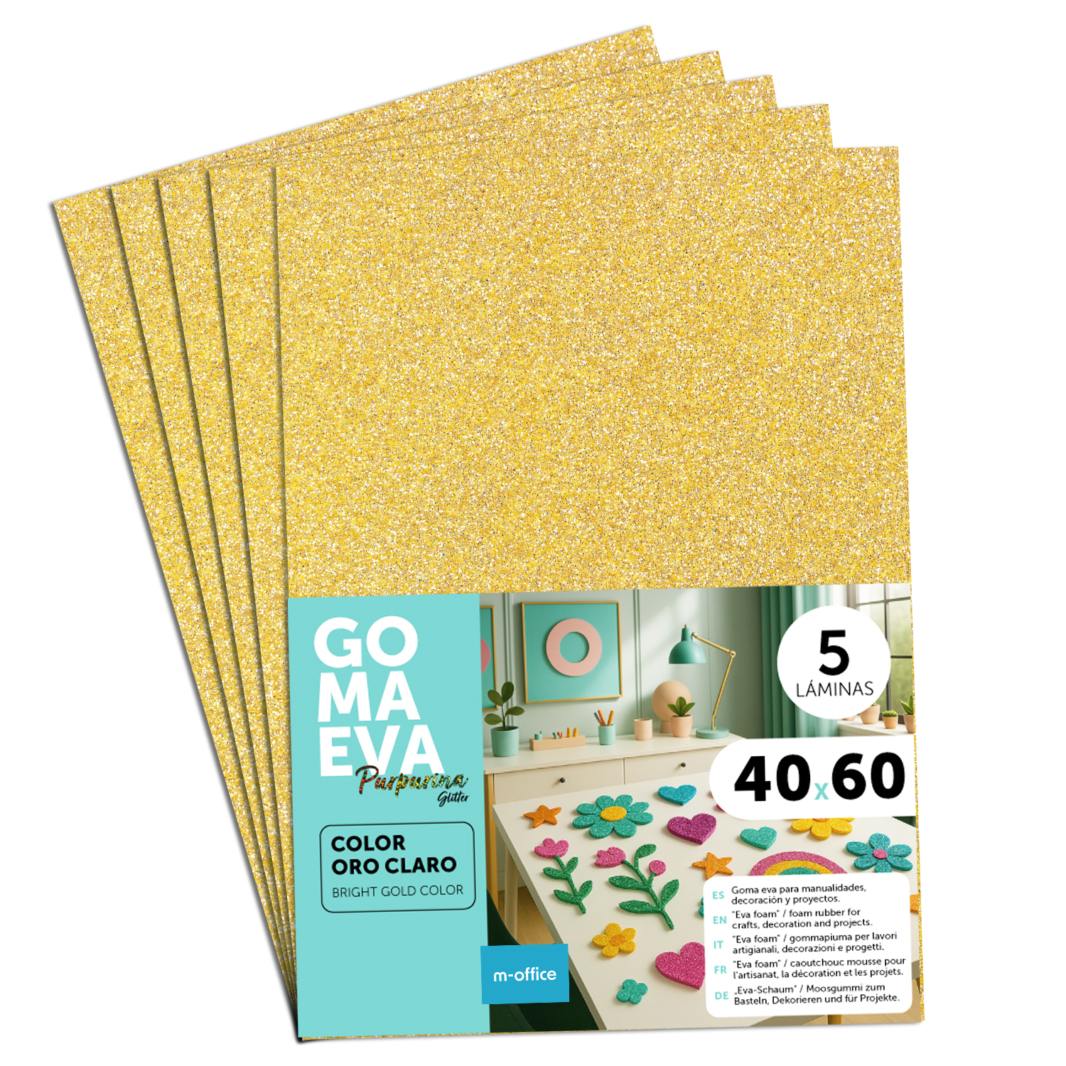 Goma Eva para Manualidades, Goma Espuma de Colores para Proyectos Creativos, Ideales para Artes y Manualidades, uso Escolar, Profesional o Artístico 40x60cm - m-office