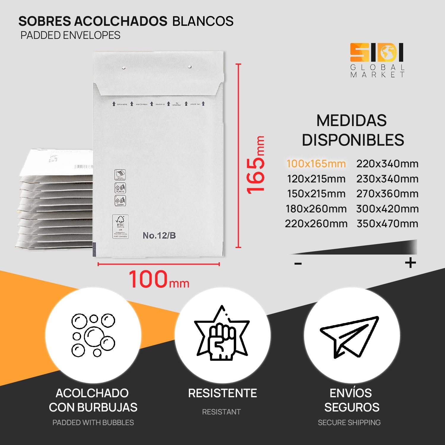 SIDI Sobres Acolchados Autoadhesivos para envíos - Color Blanco