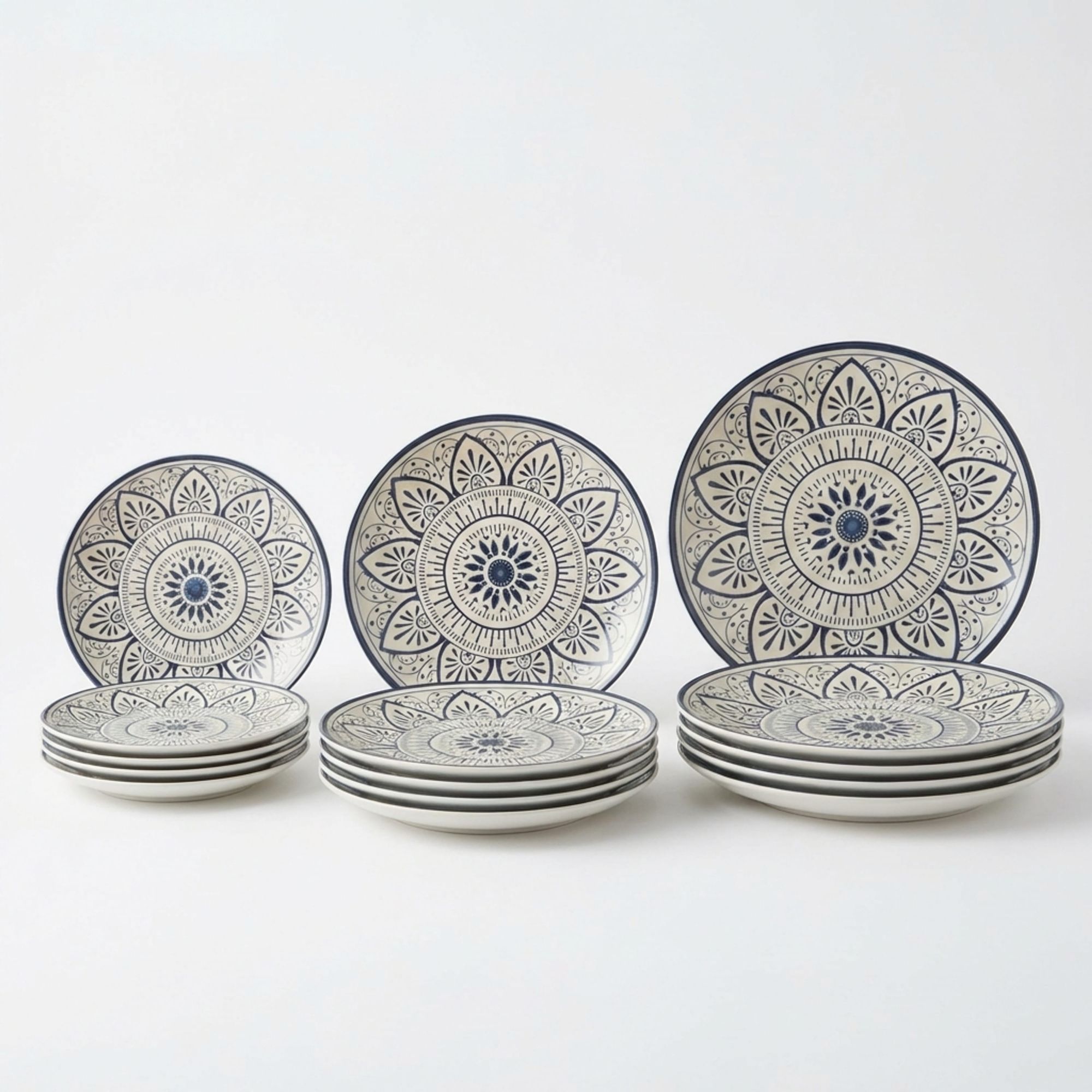 SANTA CLARA | Vajilla Completa 12 Piezas de Cerámica Stoneware para 4 Personas, Forma Coupe Redonda, Diseño Decorado Actual, Apta para Microondas y Lavavajillas, Uso Diario en Hogar y Cocina