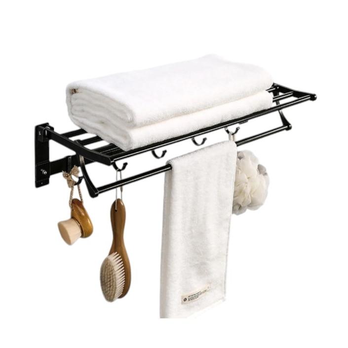 TopRed - Toallero, Toalleros de Baño, Sin Taladro, Adhesivo para Baño, con 5 Ganchos, Toallero de Pared para Colgar en la Pared, 60cm Toallero Plegable de 90° Montado, para Baño y Cocina, Negro - MARCA ALLPERCOM