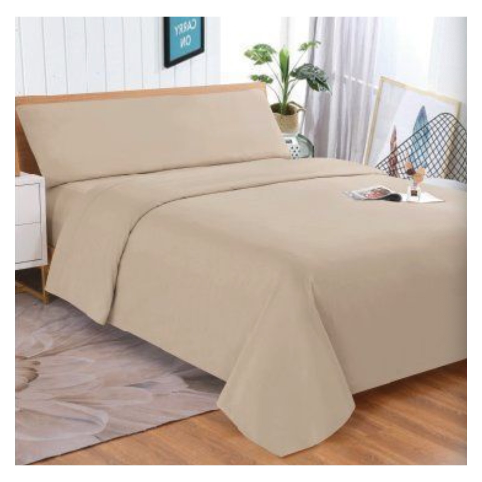 AYU SHOP Juego de Sábanas 3 a 4 Piezas Liso, 100% Poliéster, con Sábana Bajera Ajustable, Encimera y Fundas de Almohada, Suave y Transpirable, Disponible en Varios Colores, Ideal para Dormitorio. Camas de 90/105/135/150/180cm.