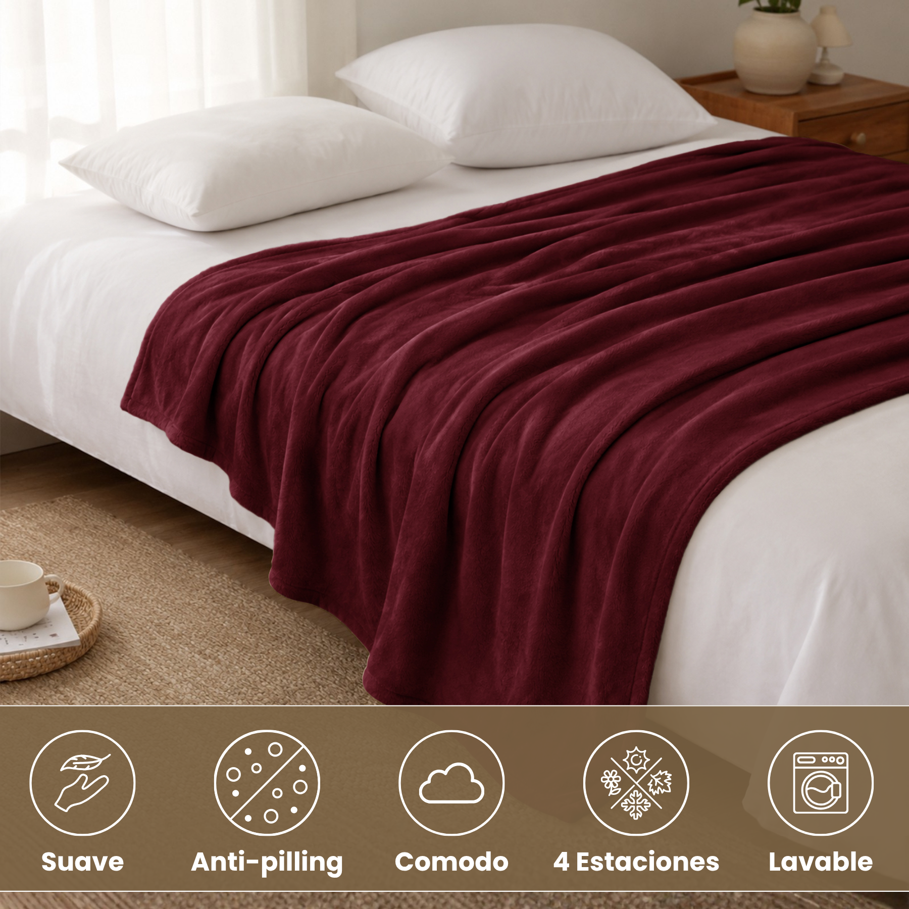 Manta de Franela Sedalina 100% Poliéster OEKO-TEX, extra suave tacto nube, cálida envolvente, lavable 30°C sin decolorar ni deformar. Tamaños 130x160/160x220/220x240, multiusos sofá, sillón, cama bebé, individual, matrimonio, piel sensible, niños