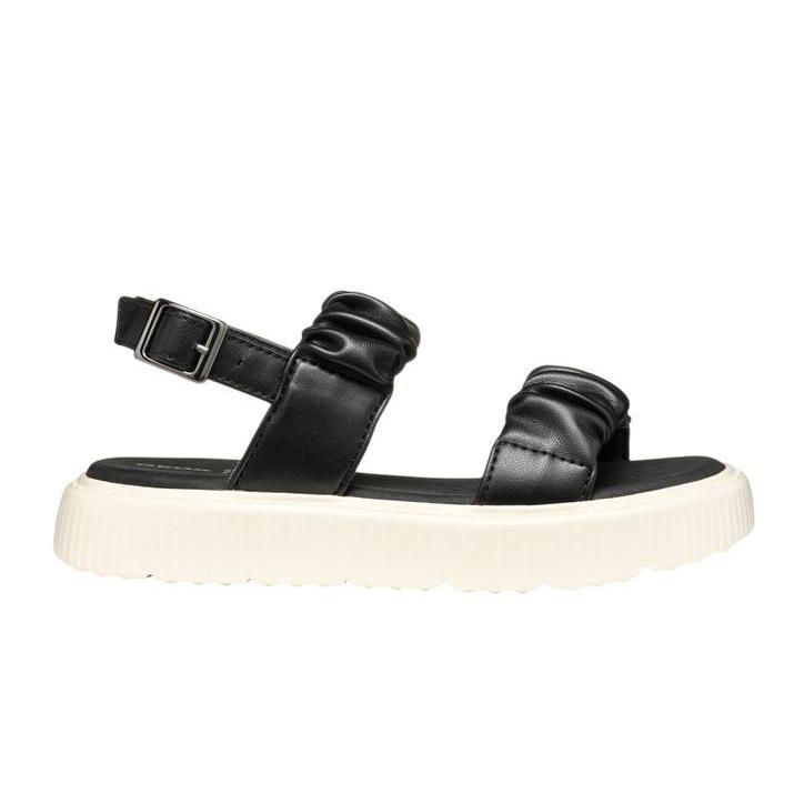 Sandalias niña Geox respira Kodette color negro y suela blanca con cierre de elasticos y de hebilla en el talon para un perfecto ajuste con tecnologia Geox respira muy comodas