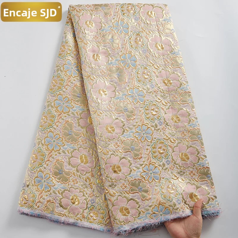 TK SJD LACE Brocado Africano De Encaje Tela Damasco Para Vestidos De Boda Y Fiestas De Mujeres Nigérianas Material De Suelo Patchwork 100% Poliéster