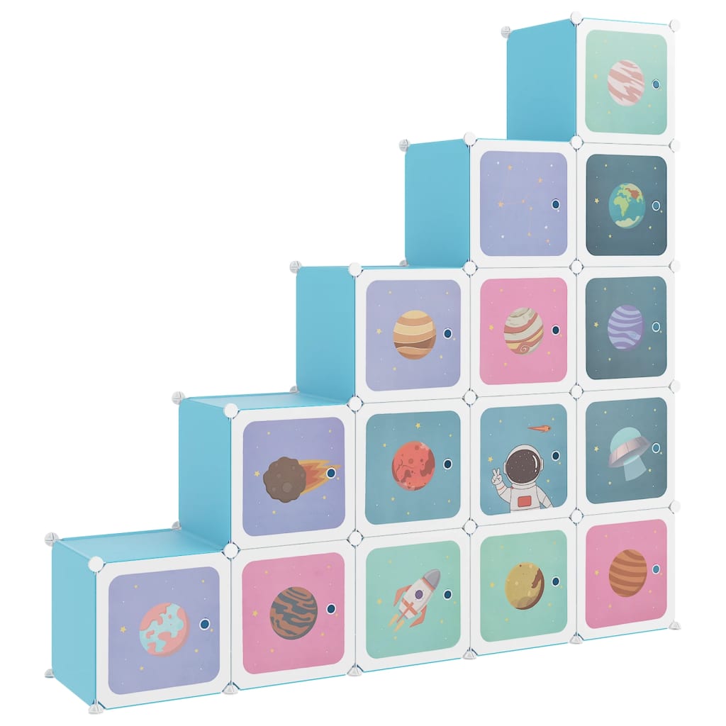 vidaXL Estantería infantil de cubos con 15 compartimentos azul PP