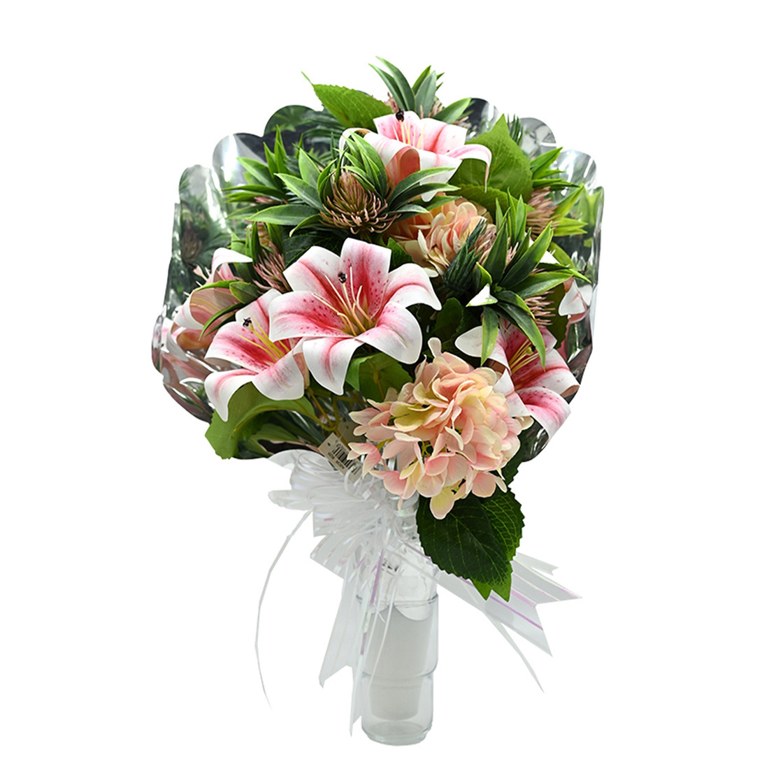 Panda Home Flores Artificiales: Ramo Duradero para Cementerio, Nichos y Sepulturas, Más de 30 Modelos, Tamaño Aproximado 58x45 cm, Incluye Liliums Artificiales