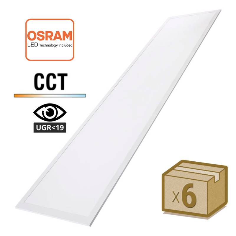 LEDBOX Pack 6 x Paneles LED 48W-40W-36W-24W, 30x120cm, 4CCT, UGR<19, 3000-4000-6000K. Panel LED, Paneles led