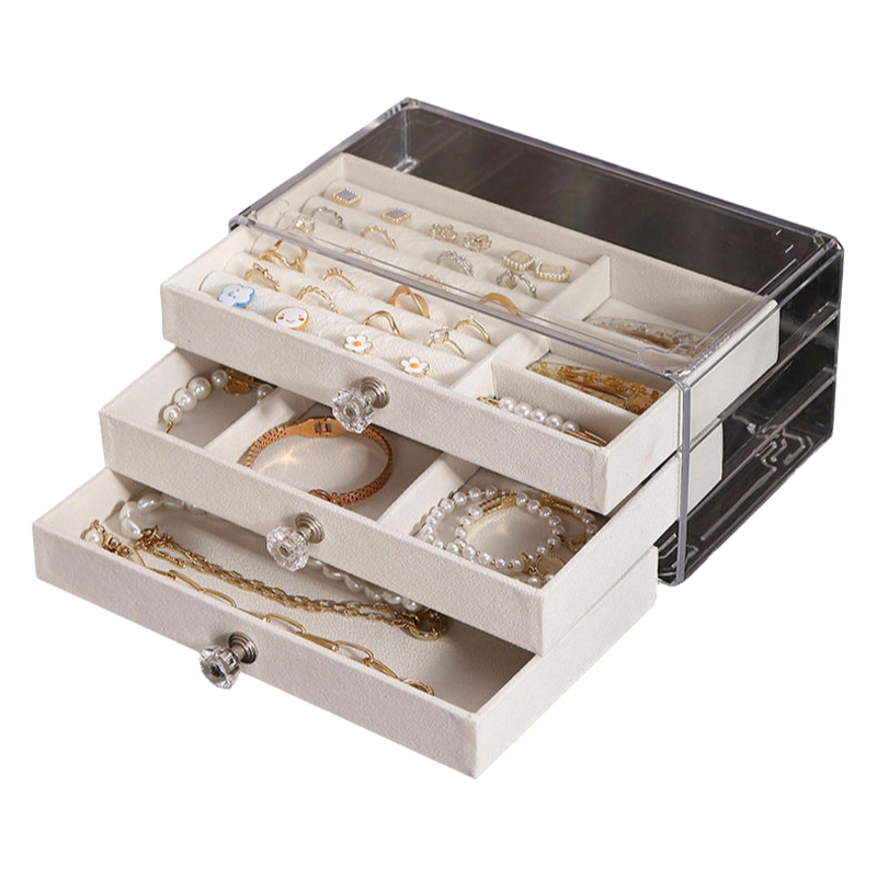 Om Home Joyero acrílico transparente, organizador de joyas, anillos, collares, pendientes, pulseras, soporte de exhibición, bandeja para mujeres y niñas