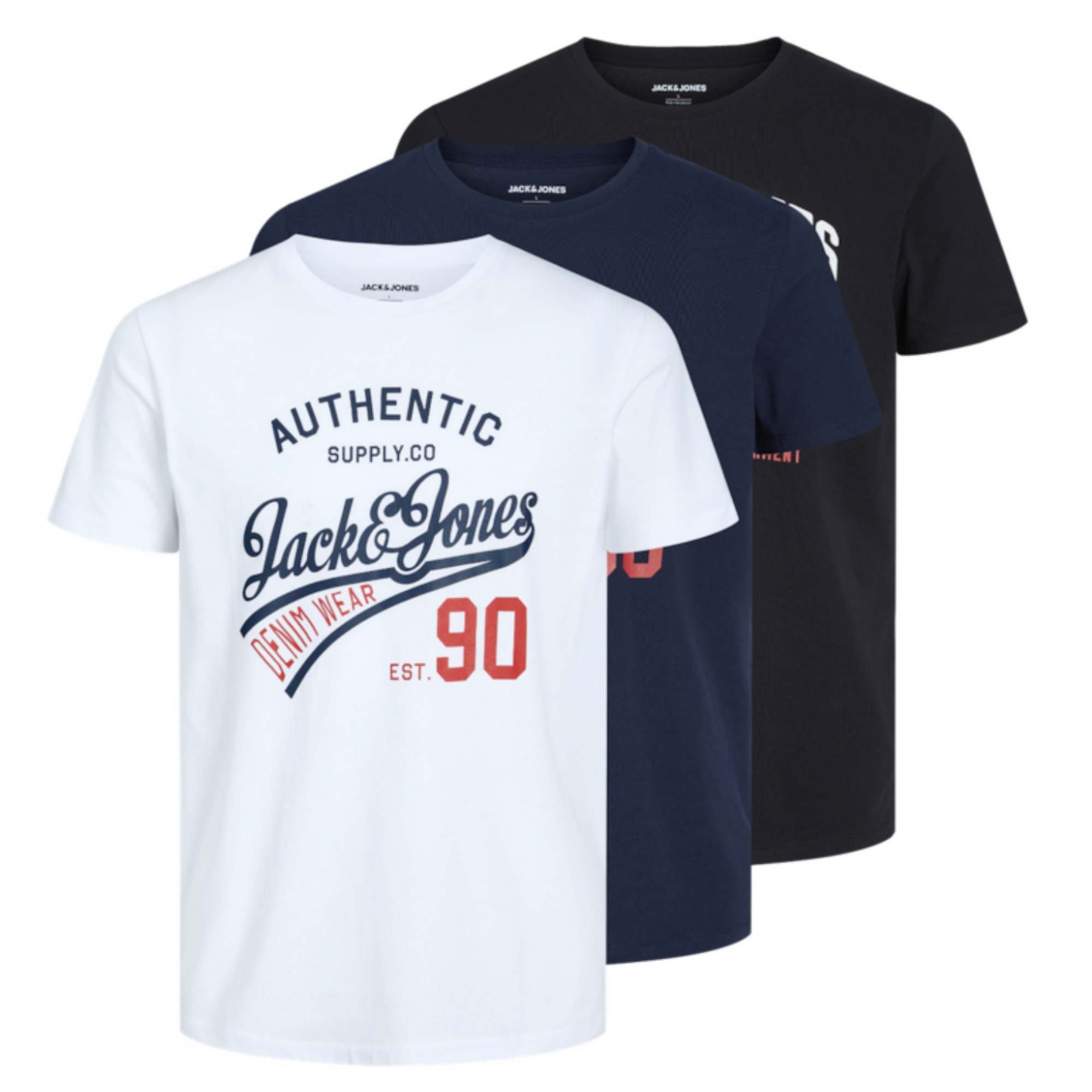 JACK & JONES Camiseta Manga Corta Logo Básica PACK 3 UNIDADES Otoño Invierno