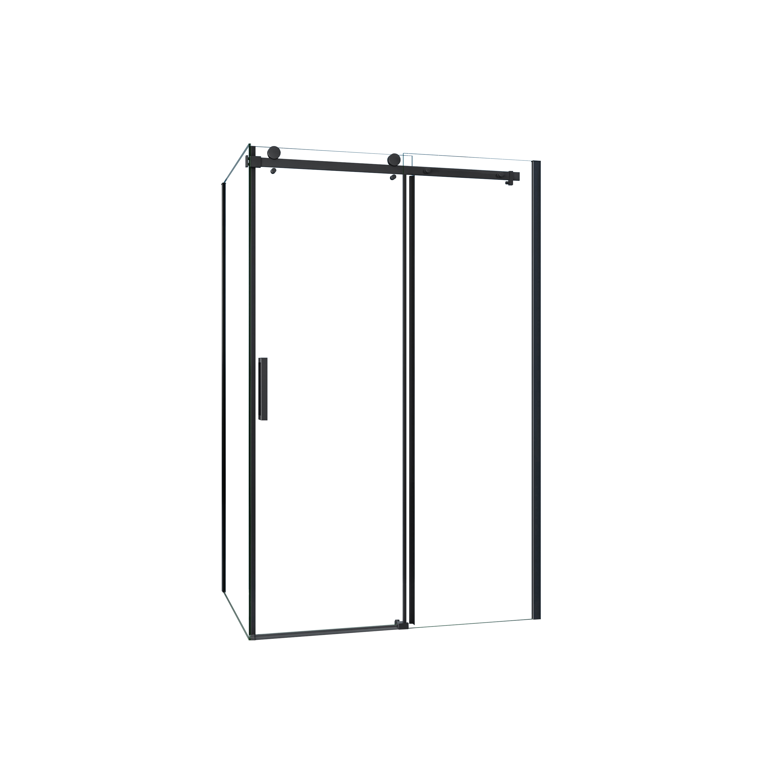 AICA Mampara de Ducha Corredera Frontal con Panel Lateral Perfil Negro Mate Vidrio Templado 8mm con Tratamiento Antical (975-995)x(783-803)x2000mm