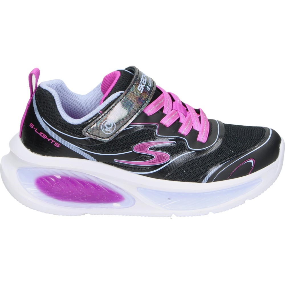 SKECHERS | Zapatillas S-Lights Cosmic Glow 2.0 para Niña – Deportivas Negras con Detalles Multicolor, Luces en la Suela, Cierre de Adhesivo Ajustable, Cordones Elásticos y Plantilla Acolchada – Modelo 303737L-CKMT
