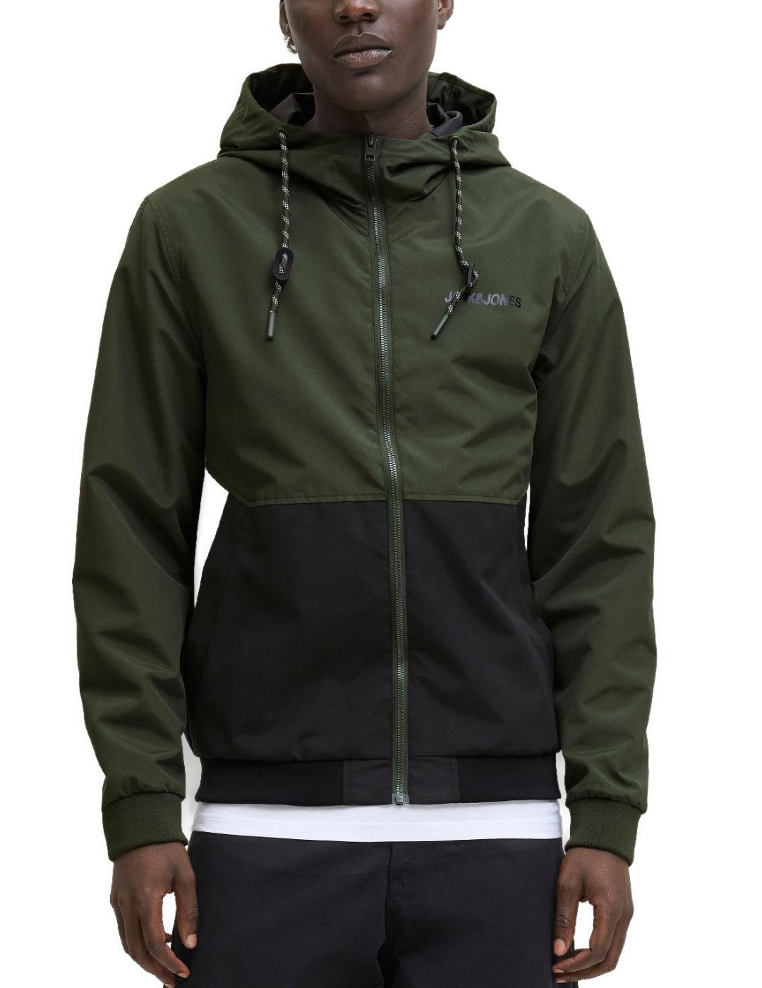 Chaqueta Jack & Jones Rush negro y verde con capucha  hombre