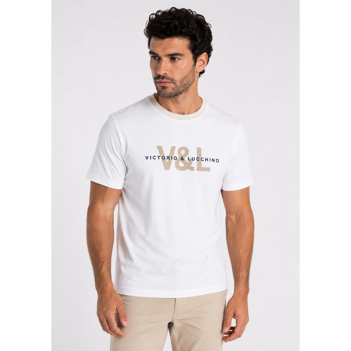 Victorio & Lucchino - Camiseta de Algodón Stretch con Gráfica de Pecho V&L